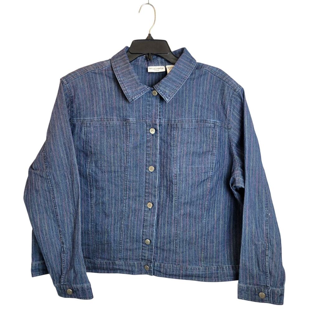 Breckenridge Denim Pinstriped‎ Pockets Button Front Jacket Women's Plus Size 2X